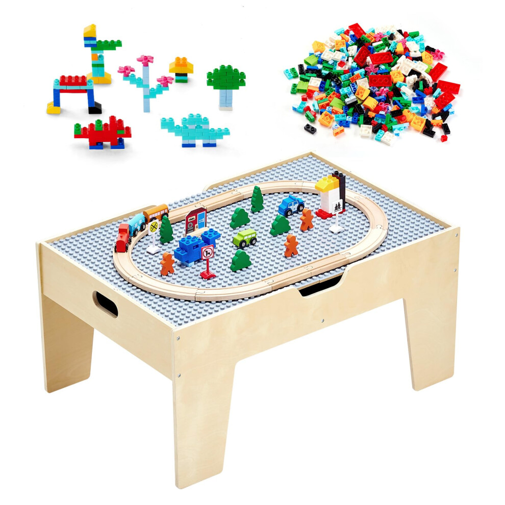 VEVOR Multi-Purpose Activity Play Table  290 Building Bricks and 30-Piece Wooden Train Set Railway  Vehicles  Tracks and Accessories  Wooden Kids