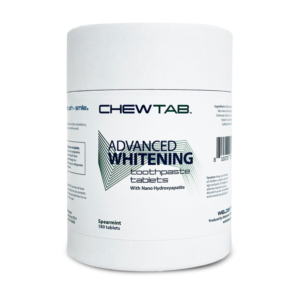 Weldental Chewtab Advanced Whitening Toothpaste Tablets With Nano-Hydroxyapatite 180 Count Refill (Spearmint)