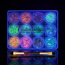 12-farbiger, im Dunkeln leuchtender Gel-Glitzer UV-Schwarzlicht-reaktiv fr Gesichts- und Krper-Lidschatten, kein Kleber erforderlich perfekt f