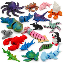 CHolic 3D-printede dyrefigurer st 18 stk. 3D-printede legetj Ocean-dyrefigurer Legetj Fidget Artikuleret Fleksibelt Legetj til Festfornjelse
