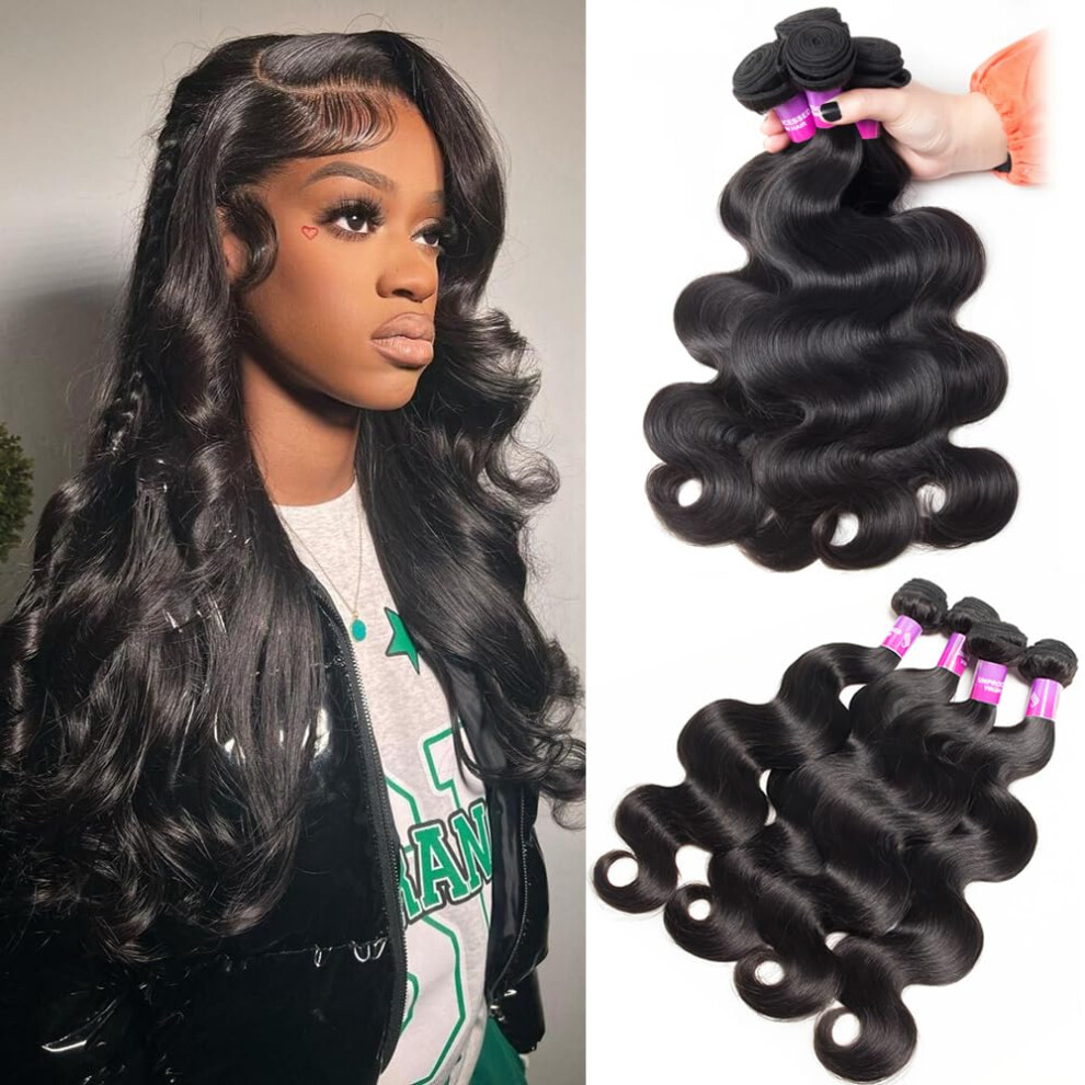 Hailriss 12A Human Hair Bundles 400G Body Wave Bundles Human Hair Extensions 22 22 24 24 Inch Brazilian Virgin Body Wave 4 Pieces Deals Unprocessed Brazil