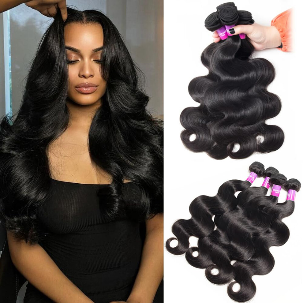 Hailriss 12A Human Hair Bundles 400G Body Wave Bundles Human Hair Extensions 20 20 22 22 Inch Brazilian Virgin Body Wave 4 Pieces Deals Unprocessed Brazil