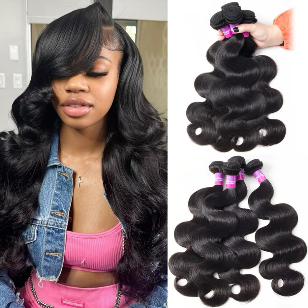 Hailriss 12A Human Hair Bundles 400G Body Wave Bundles Human Hair Extensions 24 24 24 24 Inch Brazilian Virgin Body Wave 4 Pieces Deals Unprocessed Brazil