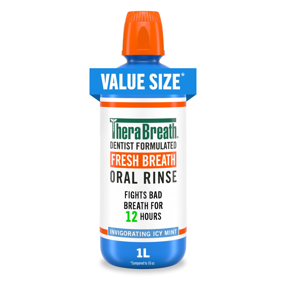 TheraBreath Fresh Breath Mouthwash ICY Mint Alcohol-Free 1 Liter