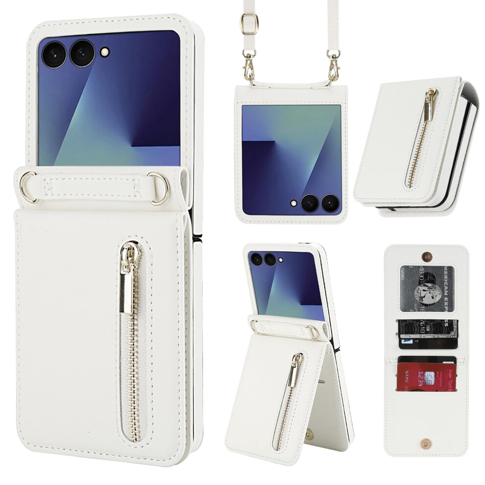 Ximand For Samsung Galaxy Z Flip 7 Luxury Zipper Wallet Phone Case Multi-Function Kickstand Card Holder Adjustable Crossbody Strap Fashion Flip 659381156518