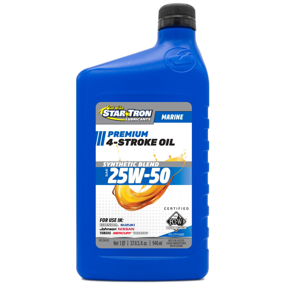 Star Brite Star Tron Premium 4-Stroke Engine Oil Sae 25W-50 Synthetic Blend Fc-W Certified Marine-Grade 071247291322