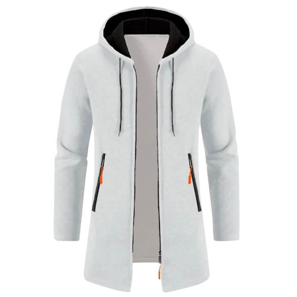(white, XXXL) Men's Spring  Hooded Medium Long Thin Velvet Loose Large Size Sweater Jacket Cardigan Top Jacket