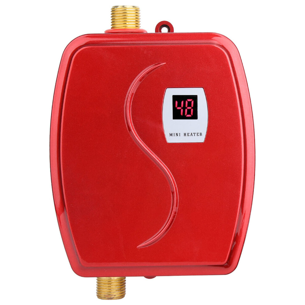 Red 3800W Mini Electric Tankless Instant Hot Water Heater Bathroom Kitchen Washing