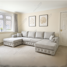 (Light Grey Velvet) SNOOZE Ashton Full Back Large U-Shape Corner Sofa Set Plush Velvet 6 Seater Sofa