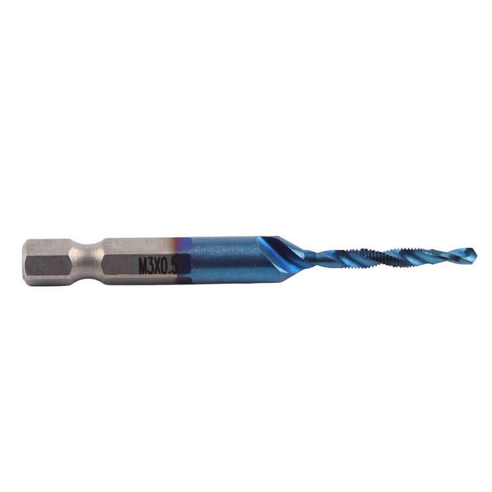 High Speed Steel Plated Blue 6.35Mm Hex Shank Tap Drill Bit Hss Compound Tap (M3) 4091324657175