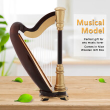Wooden Miniature Harp Replica with Gift Case Instrument Model Musical Gifts Ornaments