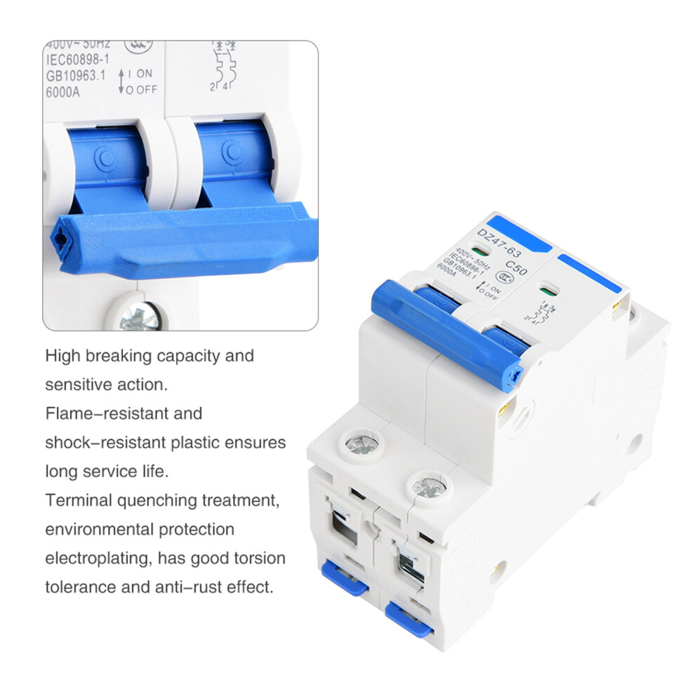 Dz47â63 2P Miniature Circuit Breaker Leakage Protection Air Switch 400Vac(50A) 4671324661442