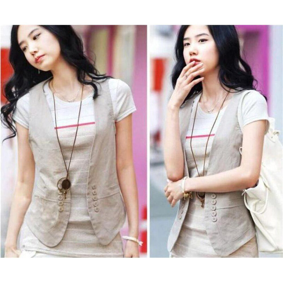 (beige, S) Women Vest Office Work Fashion Slim Coats Korean New Casual Blazer Black Sleeveless Jacket Female