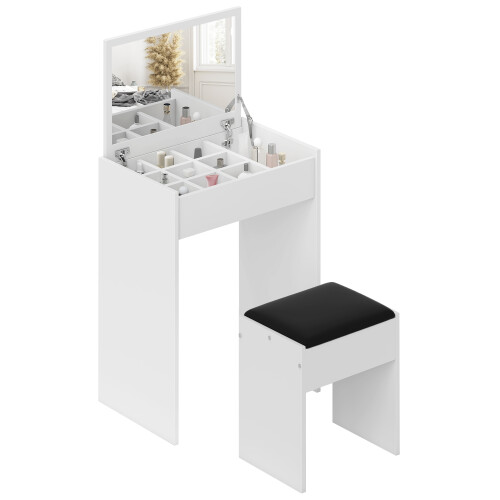 Homcom HOMCOM Dressing Table Set Padded Stool with Flip-up Mirror Multi-purpose - White 1