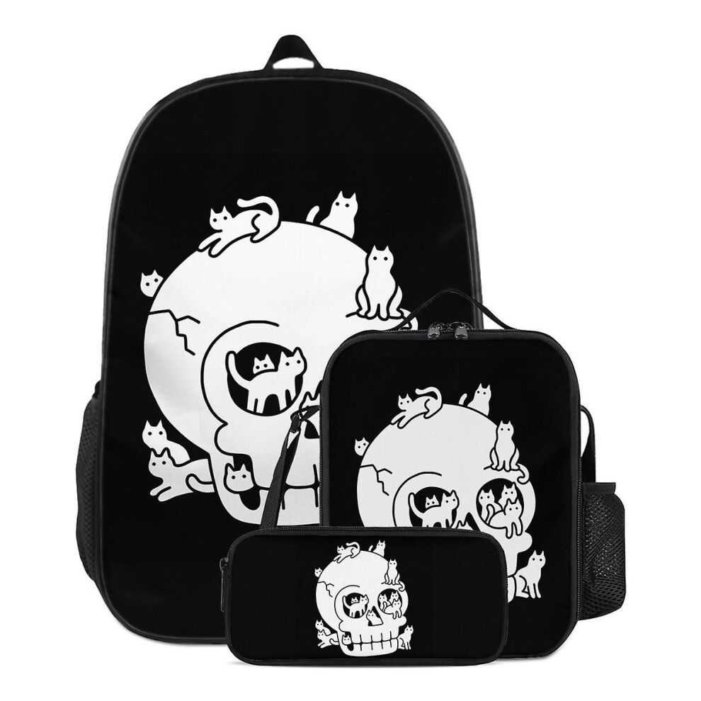 Skull is Full of Cats Doodle School Backpack Daypack Laptop Bag with Lunch Box Pencil Case-image-OPC-PHWX7XT-NEW