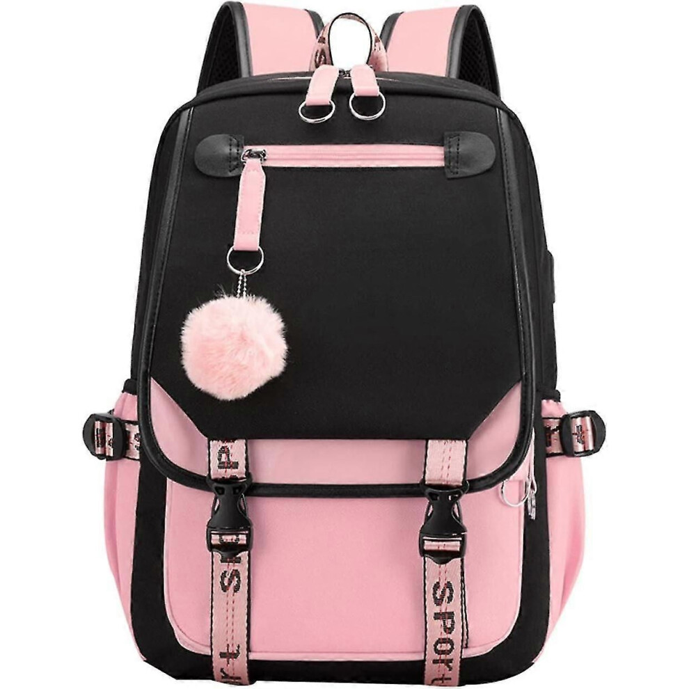 Girls School Student School Bag Outdoor Backpack With Usb Charging Port, Black Pink, Backpack Backpack-image-OPC-PHWX8SR-NEW