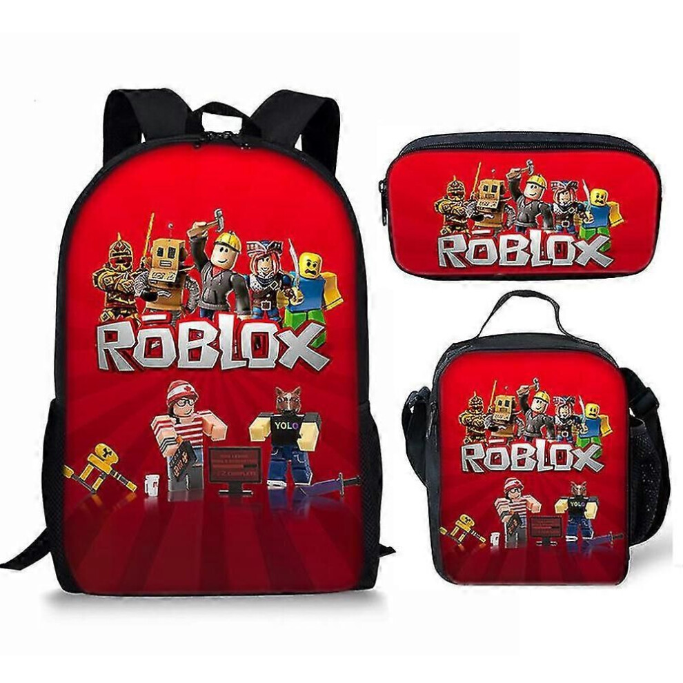 Roblox Three-piece Backpack For Kids, Printed Backpack For Teenagers, Cartoon Anime School Bag For Kids,