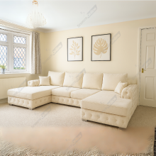 (Cream Velvet) SNOOZE Ashton Full Back Large U-Shape Corner Sofa Set Plush Velvet 6 Seater Sofa