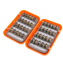 40pcs Lifelike Fly Fishing Flies Trout Flies Lures Hooks Fly Fishing Kit Box Gold&Green
