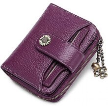 Wallet For Women Leather Small RFID Blocking Bifold Zipper Pocket Card Holder with ID Window------Purple