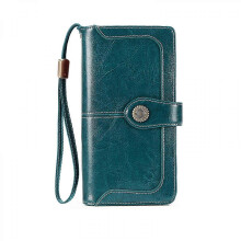 Ladies Wallet RFID Blocking Leather Wallet Large Capacity Long Credit Card Cash Clip (peacock blue)