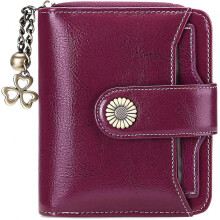 Wallet For Women Leather Small RFID Blocking Bifold Zipper Pocket Card Holder with ID Window--- Purple