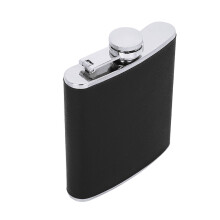 Stainless Steel Hip Flask Black Leather Funnel with Two Wine Cups Set for Birthday Gift(7oz)