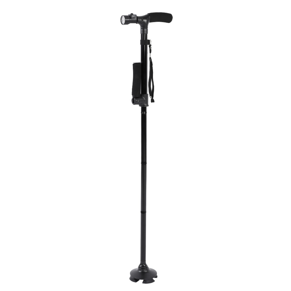 Foldable LED Light Safety Walking Stick Anti skid Telescopic Magic Cane 4 Head For Elder