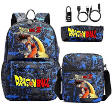 (Bildfarbe) Studenten Anime USB-Rucksack Dragon Ball Goku 3-teilig/Set Damen Herren Rucksack Teenager