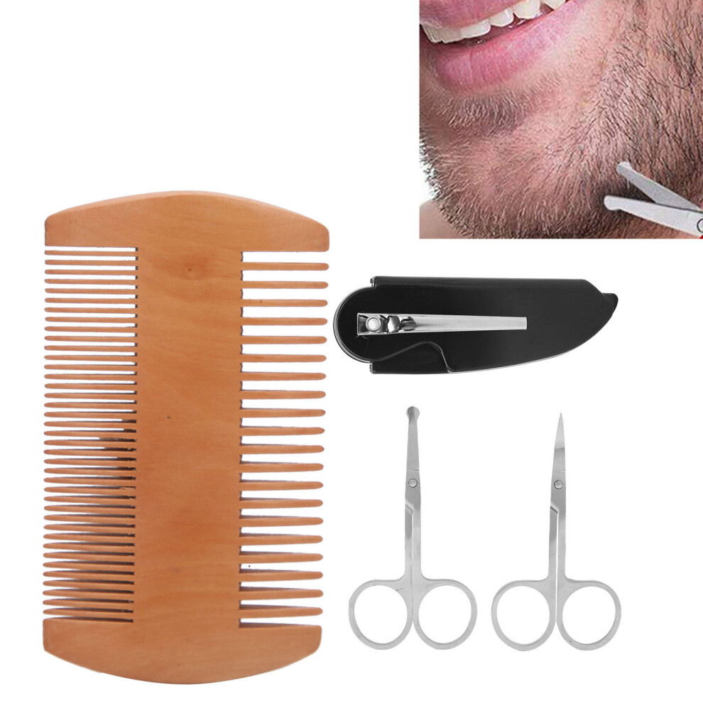 4in1 Men's Beard Shaping Styling Kits Beard Comb Mustache Scissors Fordable Trimming Comb