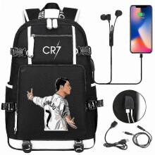 (8)Cr7 Rucksack - USB-Aufladung, Schwarz, Schultaschen mit großer Kapazität für Teenager - Wasserdicht,