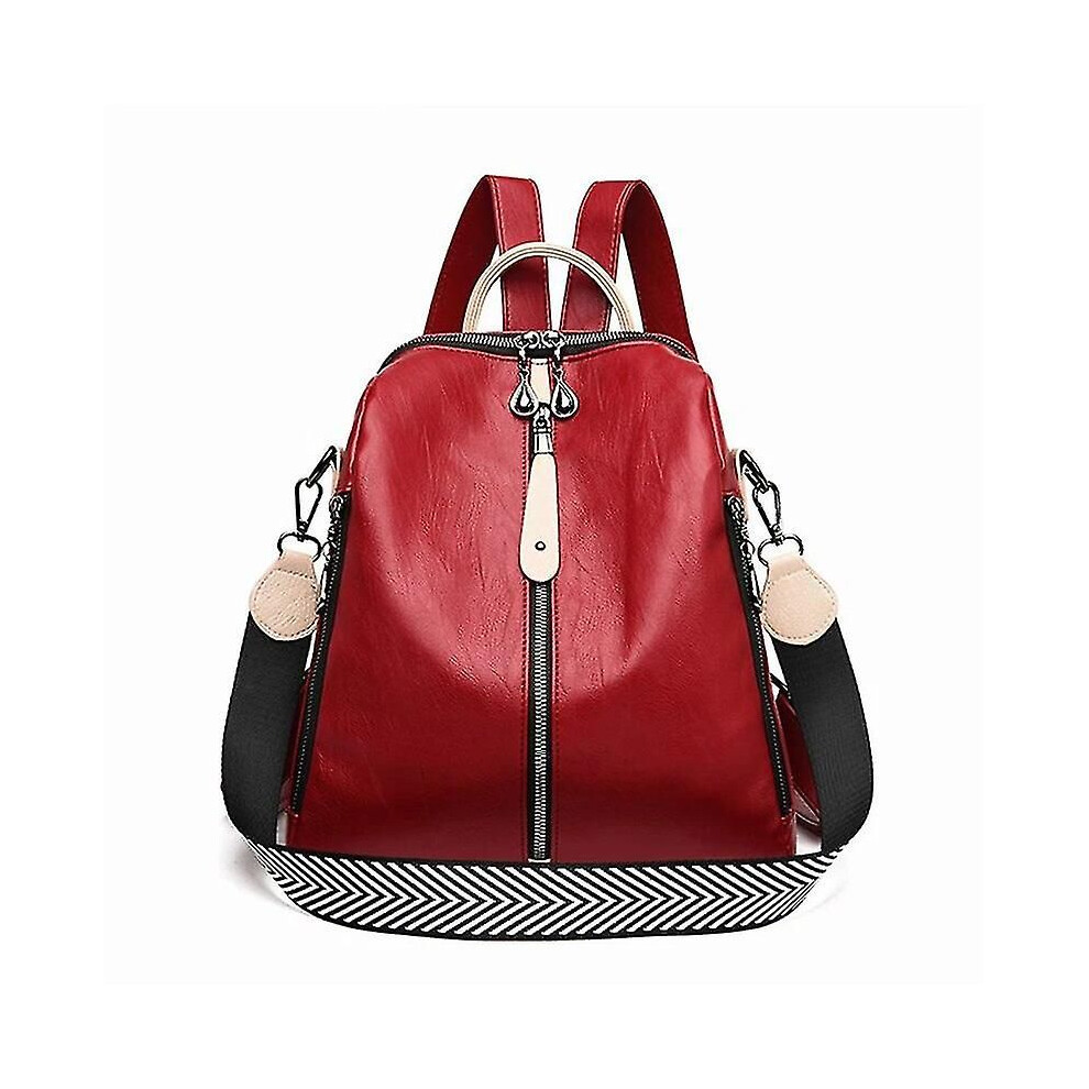 (Rouge) Sac à dos de luxe en cuir souple pour femme, de haute qualité, durable, tendance, grand format