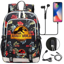 (7)Zaino Jurassic World Dominion Cartoon Boy Girl con ricarica USB - Zaino scolastico per bambini di