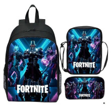 (3er-Set, Hellgrau) 3-teiliges FORNITE-Rucksack-Set mit 3D-Druck, individuelle Schultaschen für Jungen