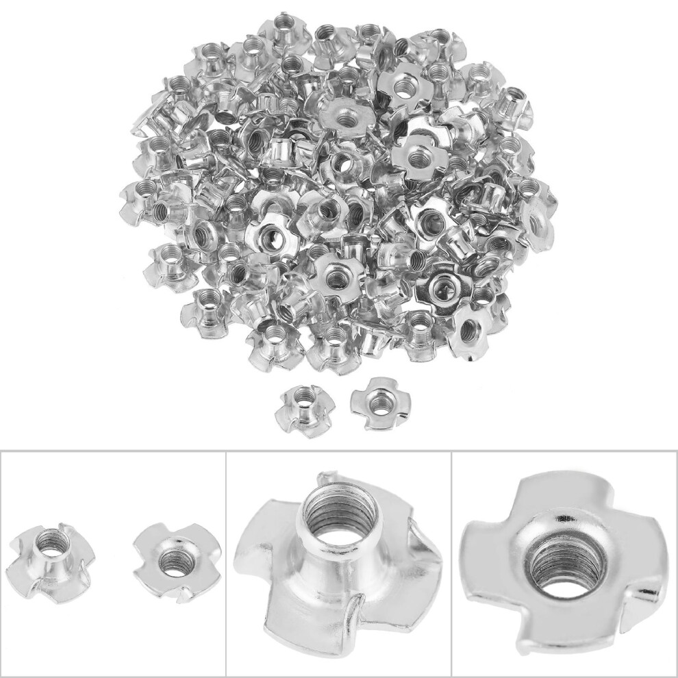 100Pcs Zinc Plated Carbon Steel T Nut Four Pronged Tee Nuts For Woodworking Furniture (M6) 7651324688257