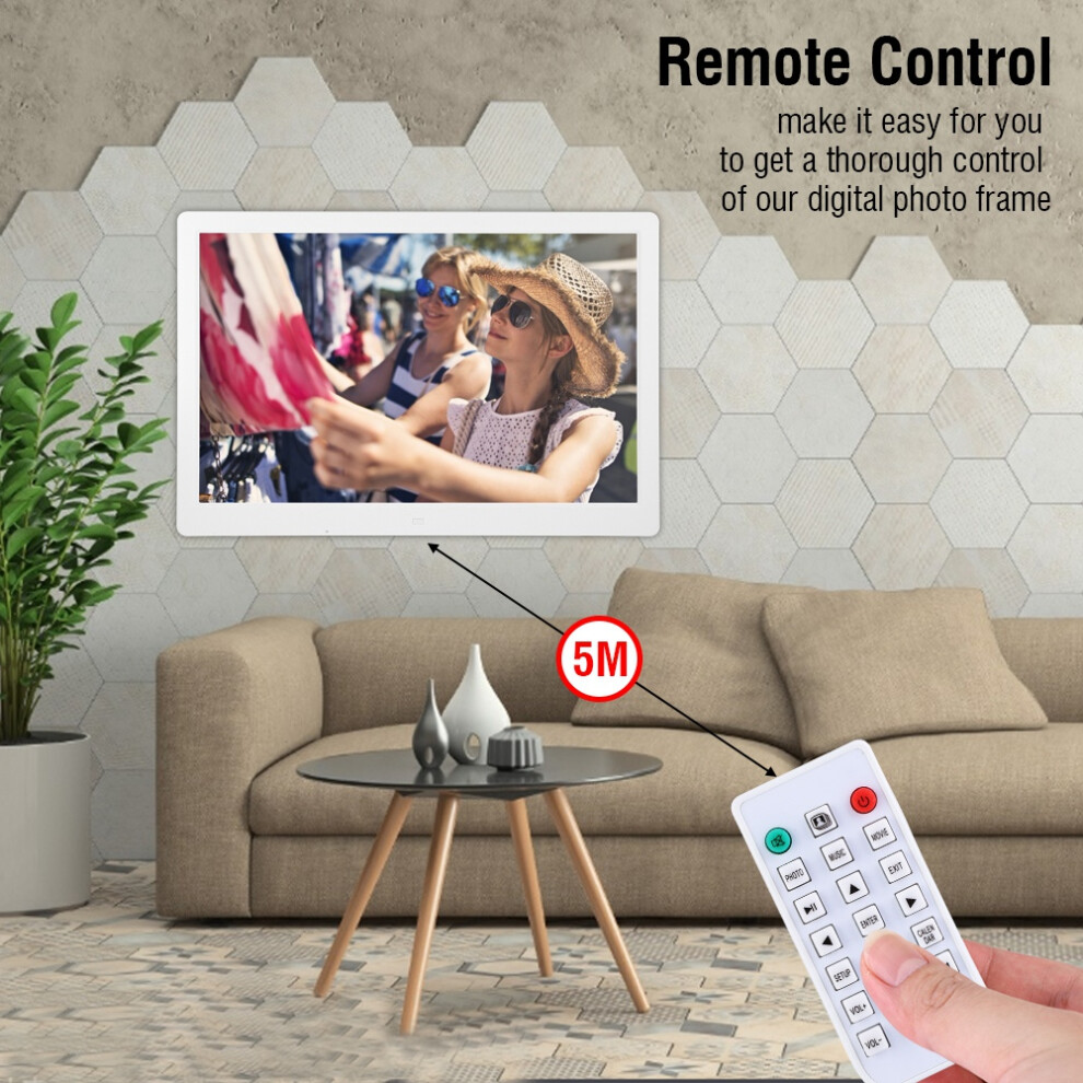 15.4Inch 1280*800HD Digital Photo Picture Frame Alarm Clock Player Album Remote Control White-image-OPC-PHWYVJP-NEW