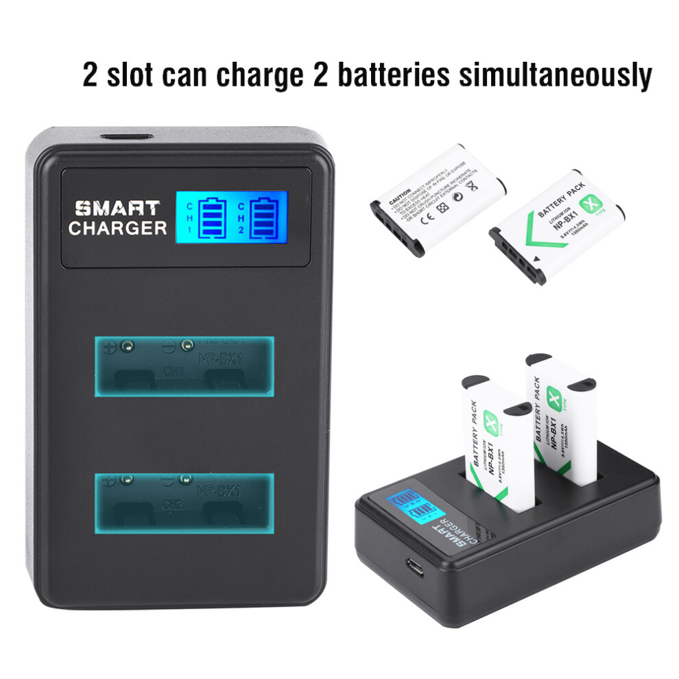Portable Travel Outdoor Usb Charging Lcd Dual Slots Charger For Np-Bx1 Battery Black 4621324693424