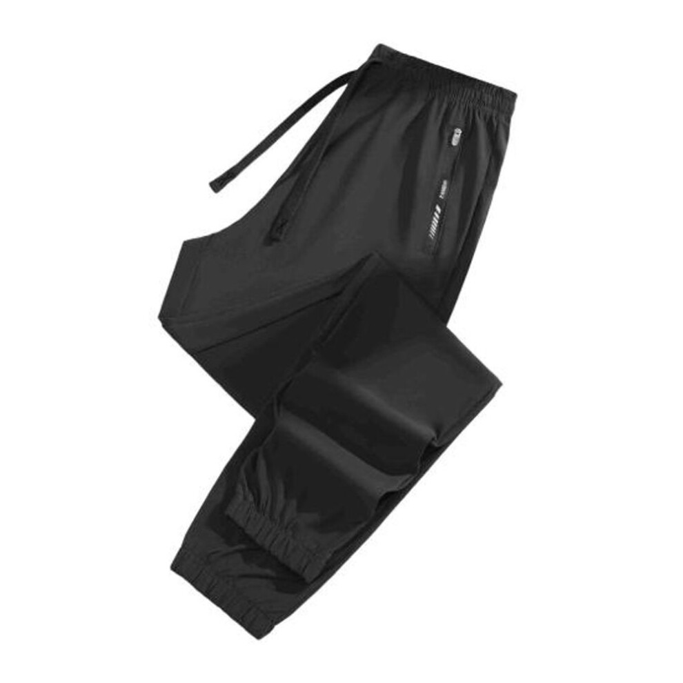 (black, XXXXL) Unisex Summer Ice Silk Pants Thin Loose Straight Leg Cooling Trousers Drawstring Elastic Waist Slacks Quick-drying Solid Color Sweatpan-image-OPC-PHWYWBZ-NEW