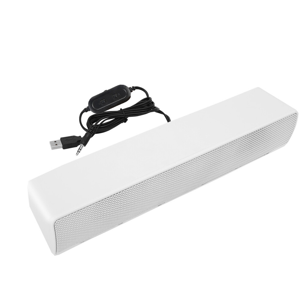 Usb Wired Stereo Soundbar Music Player Bass Surround Sound Box 3.5Mm Input For Pc Cellphones (White) White 7891324697068