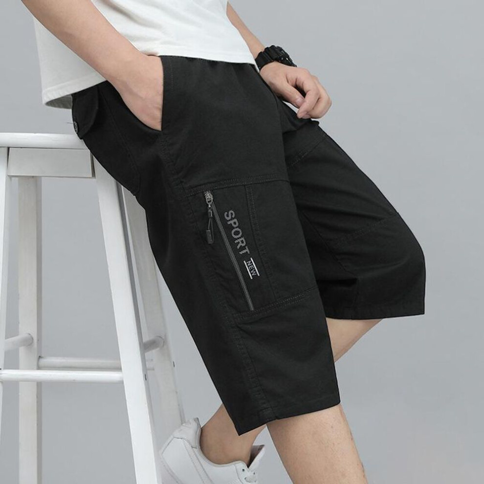 (black, XL) Summer Men's Outdoor Casual Cargo Shorts Knee Pants Zipper Pocket Cotton Shorts Climbing Jogger Elastic Waist Sports Wear-image-OPC-PHWYXDT-NEW