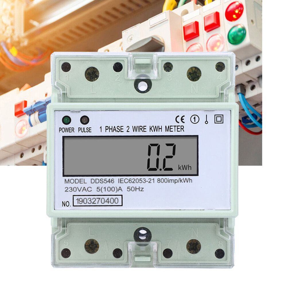 Single Phase 5-100A 230Vac Energy Meter Din Rail Digital Lcd Electric Power Consumption Meter 7901324700030