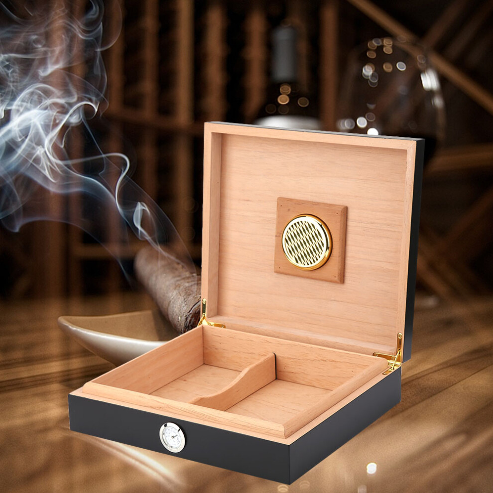 Mini Portable Humidor Cigar Box Vintage Wooden Cigarette Container Storage Case (Black) Black