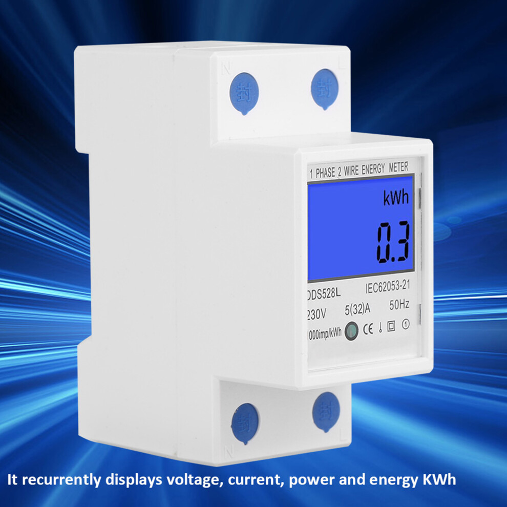 5-32A 50Hz Lcd Backlight Single Phase Energy Meter Watt Kwh Meter Din Rail Mounting 8011324715282