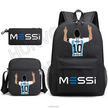 (Blue)3pcs Football Super Stars Messi Backpack Childrens School Backpack Women Men Travel Laptop Teens