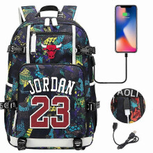 (4)Schultasche für Jugendliche mit Basketball-Star-Print und USB-Ladefunktion | Unisex-Freizeitreiserucksack