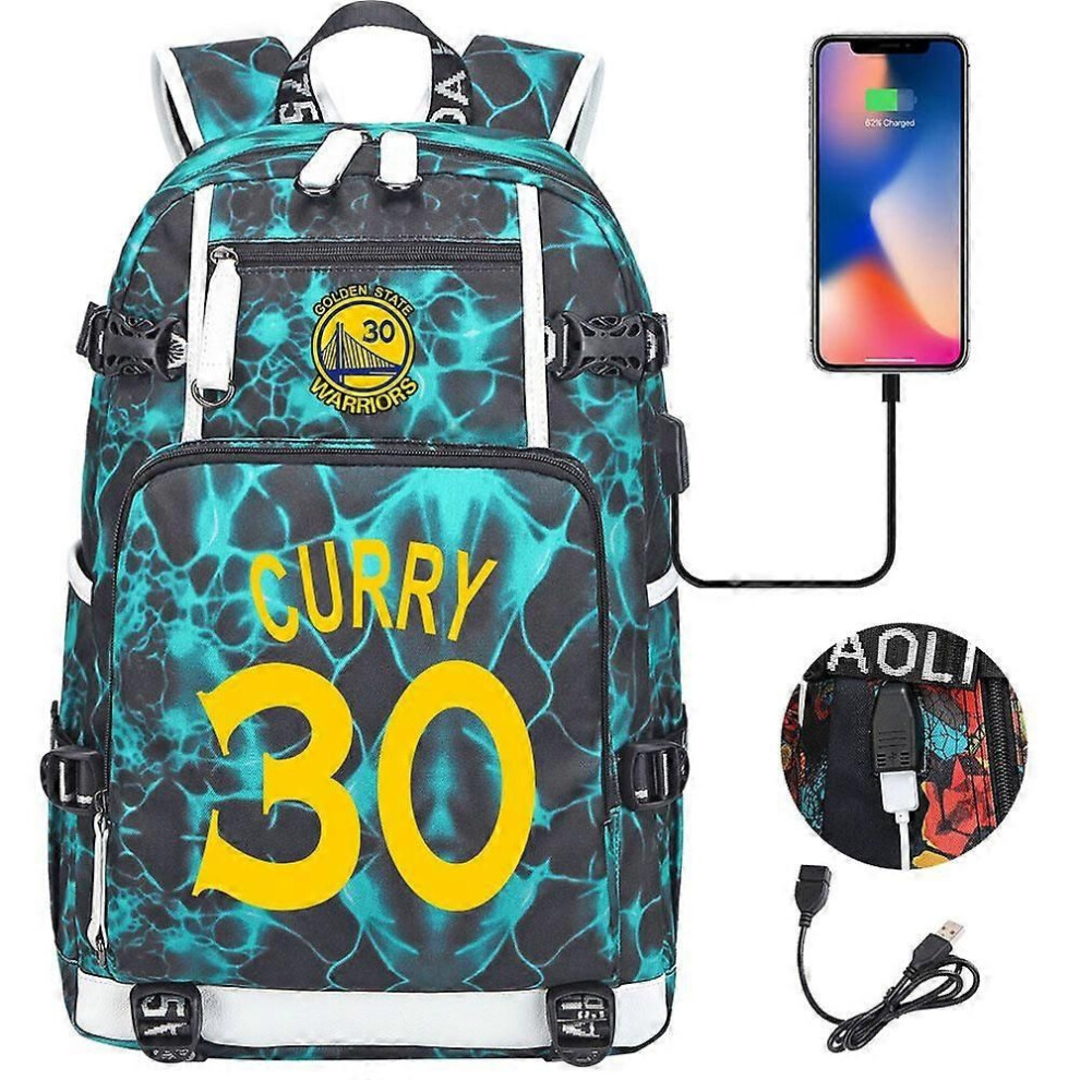 (4) Curry 30 USB Headphones Youth School Bag - Motif étoile de basket pour étudiants - Voyage homme/femme