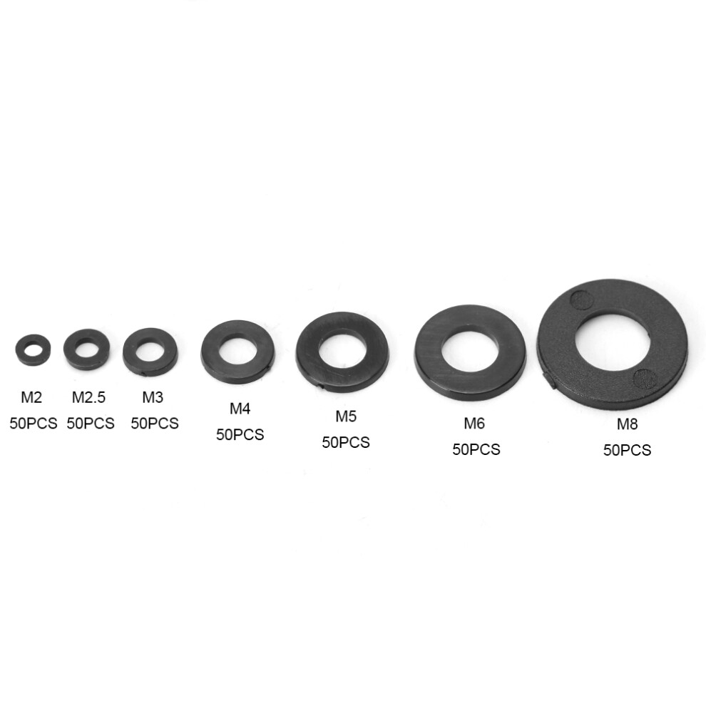 350Pcs Black Nylon Plastic Washer Flat Gasket Ring Kit M2/M2.5/M3/M4/M5/M6/M8 6921324725452