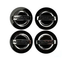 for Set of 4 caps 54mm, Nissan 3D, BLACK+SILVER, for alloy wheels with retaining ring