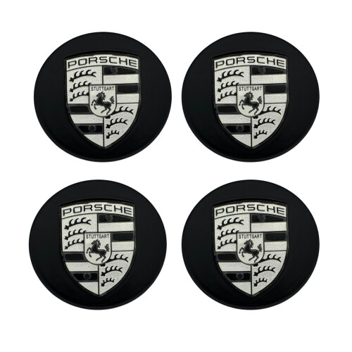 for Set of 4 Porsche Wheel Covers, Black, Diameter 76mm