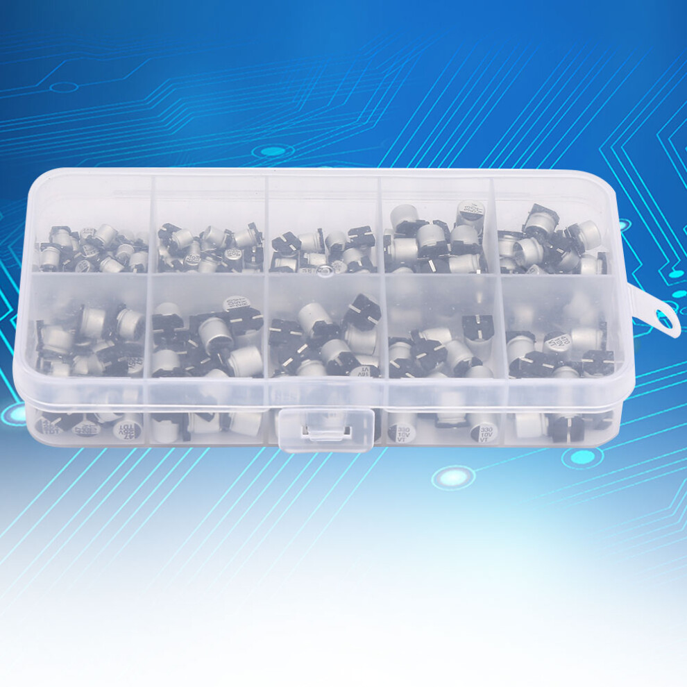 200Pcs Smd Assorted Electrolytic Capacitor Kit 10Values 10V ~ 50V 1Uf ~ 470Uf With Storage Box 3561324728713